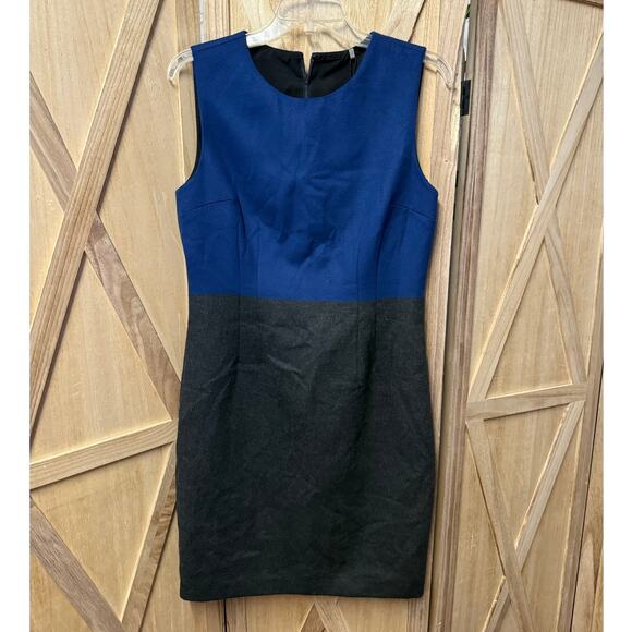 nwt ELIE TAHARI cobalt blue gray soft felt colorblock sleeveless Emory Dress - Picture 2 of 12
